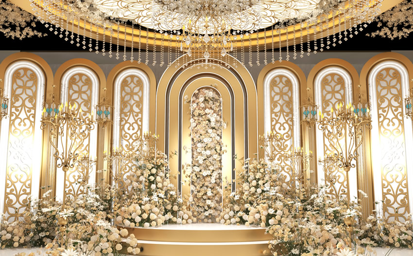 泸定香槟色调婚礼堂效果展示